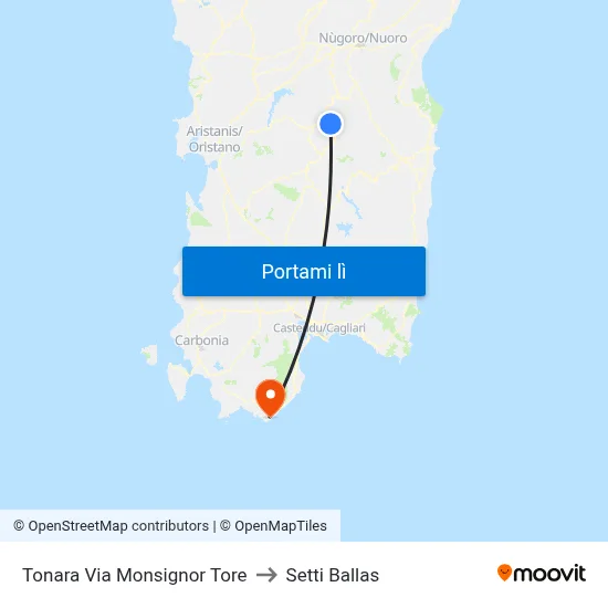 Tonara Via Monsignor Tore to Setti Ballas map