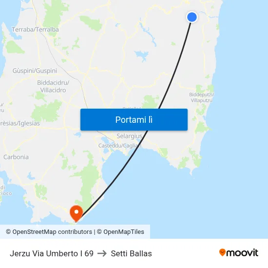 Jerzu Via Umberto I 69 to Setti Ballas map