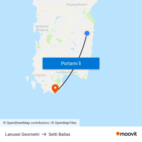 Lanusei Geometri to Setti Ballas map