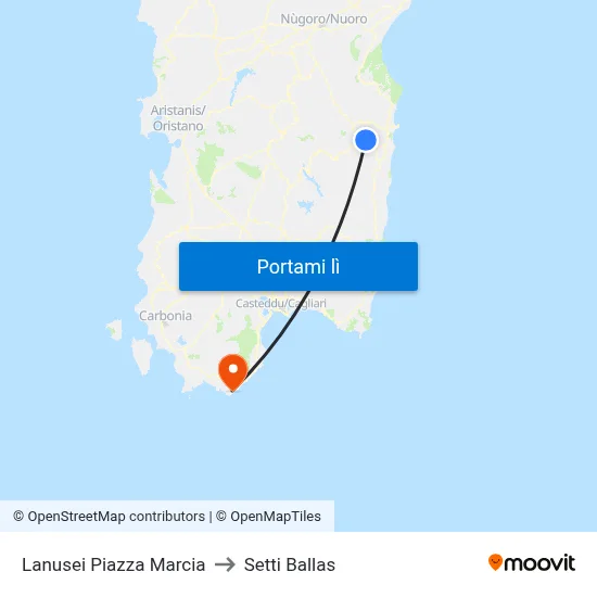 Lanusei Piazza Marcia to Setti Ballas map