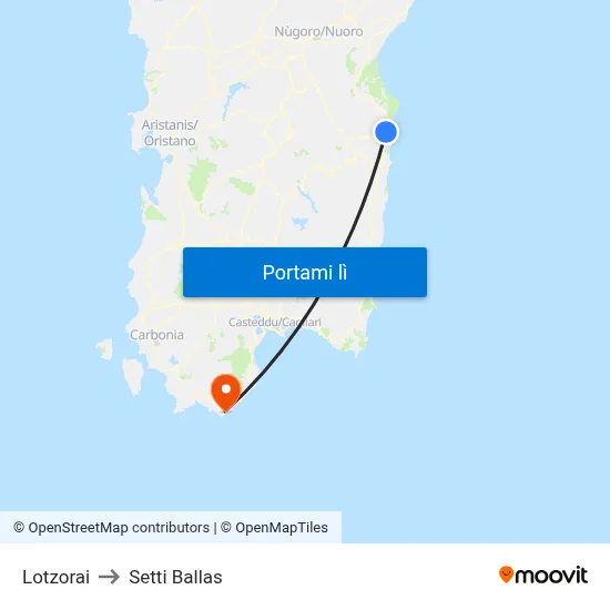 Lotzorai to Setti Ballas map