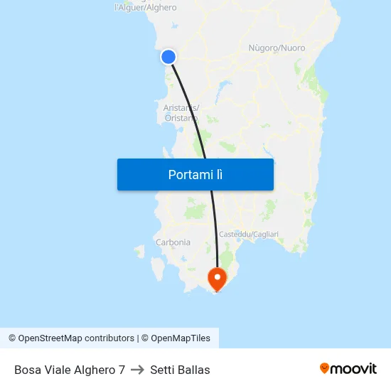 Bosa Viale Alghero 7 to Setti Ballas map