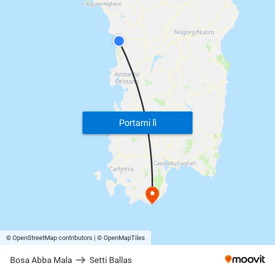 Bosa Abba Mala to Setti Ballas map