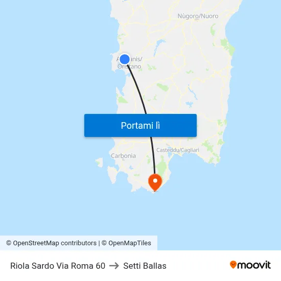 Riola Sardo Via Roma 60 to Setti Ballas map