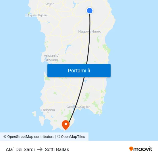 Ala` Dei Sardi to Setti Ballas map