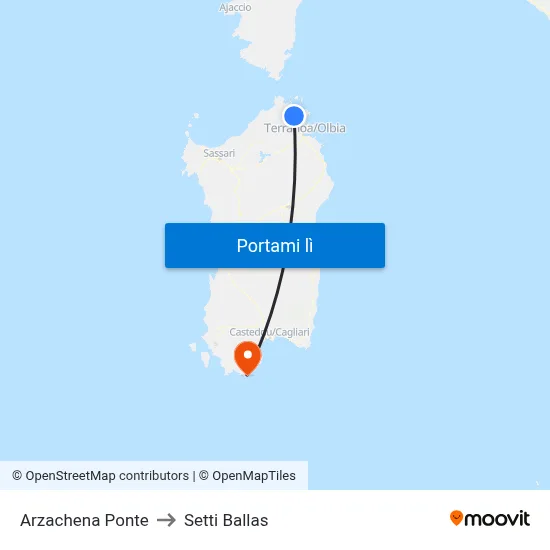 Arzachena Ponte to Setti Ballas map
