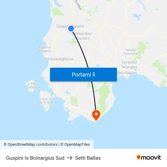 Guspini Is Boinargius Sud to Setti Ballas map