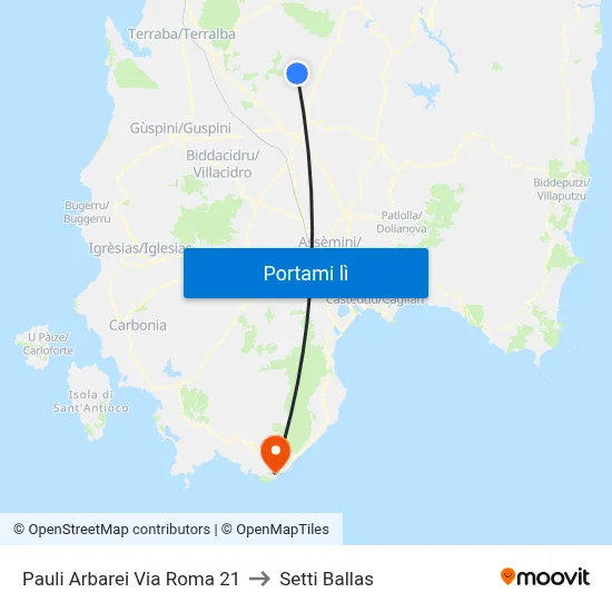 Pauli Arbarei Via Roma 21 to Setti Ballas map