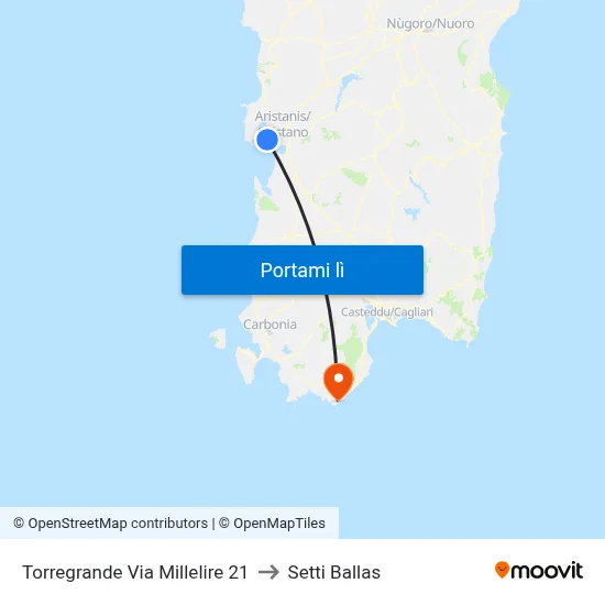 Torregrande Via Millelire 21 to Setti Ballas map