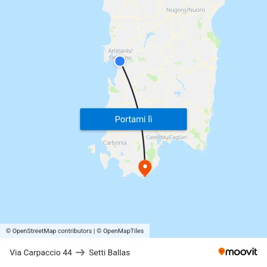 Via Carpaccio 44 to Setti Ballas map