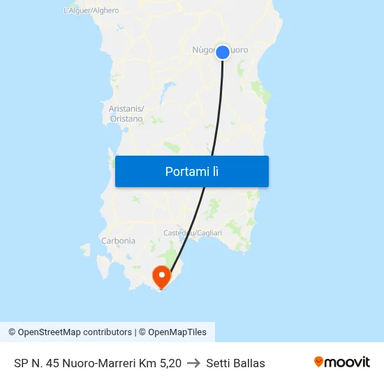 SP N. 45 Nuoro-Marreri Km   5,20 to Setti Ballas map