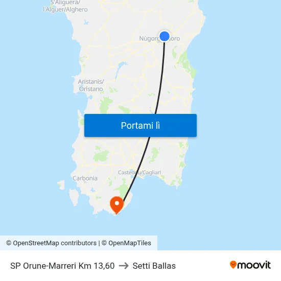 SP Orune-Marreri Km   13,60 to Setti Ballas map