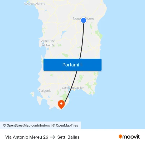 Via Antonio Mereu 26 to Setti Ballas map