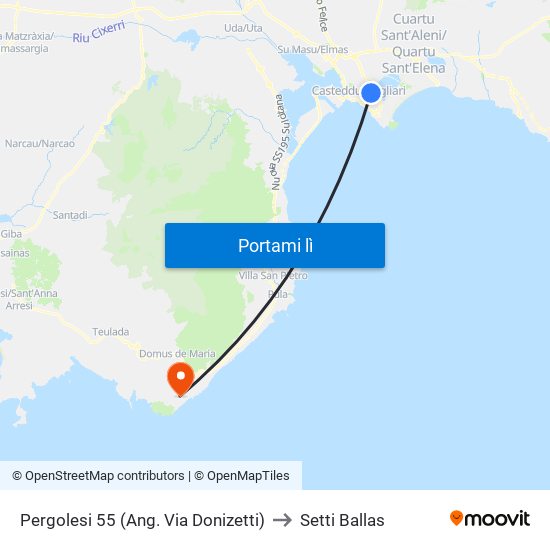 Pergolesi 55 (Ang. Via Donizetti) to Setti Ballas map