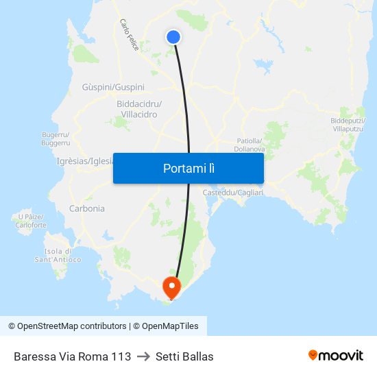 Baressa Via Roma 113 to Setti Ballas map