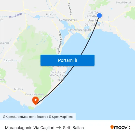 Maracalagonis Via Cagliari to Setti Ballas map