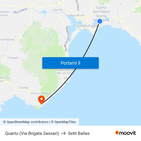 Quartu (Via Brigata Sassari) to Setti Ballas map