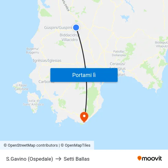 S.Gavino (Ospedale) to Setti Ballas map