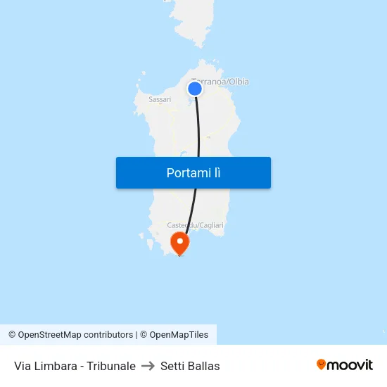 Via Limbara - Tribunale to Setti Ballas map