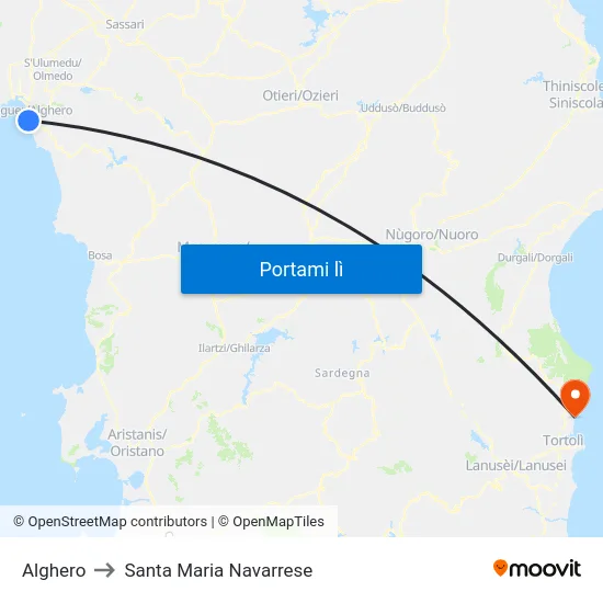 Alghero to Santa Maria Navarrese map
