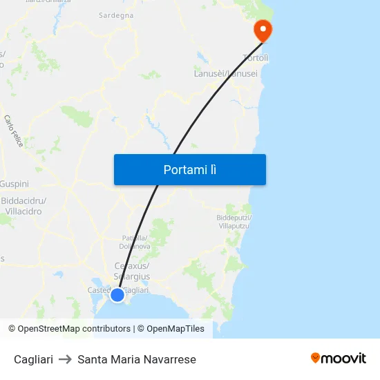 Cagliari to Santa Maria Navarrese map
