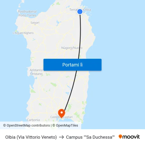 Olbia (Via Vittorio Veneto) to Campus "Sa Duchessa" map