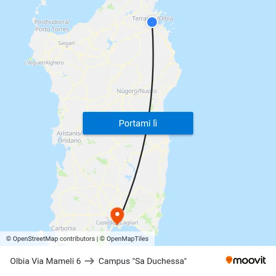 Olbia Via Mameli 6 to Campus "Sa Duchessa" map