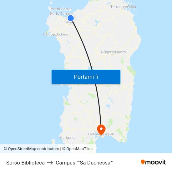 Sorso Biblioteca to Campus "Sa Duchessa" map
