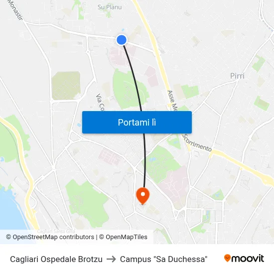 Cagliari Ospedale Brotzu to Campus "Sa Duchessa" map