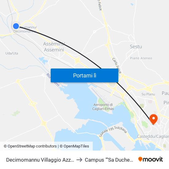 Decimomannu Villaggio Azzurro to Campus ""Sa Duchessa"" map