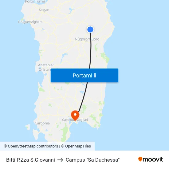 Bitti P.Zza S.Giovanni to Campus "Sa Duchessa" map