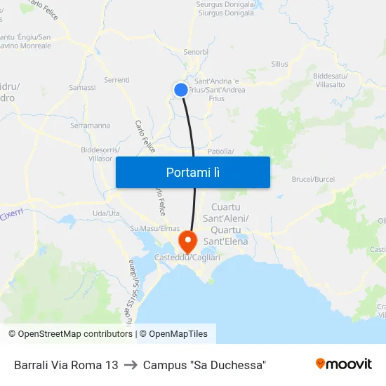 Barrali Via Roma 13 to Campus "Sa Duchessa" map