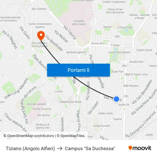 Tiziano (Angolo Alfieri) to Campus "Sa Duchessa" map
