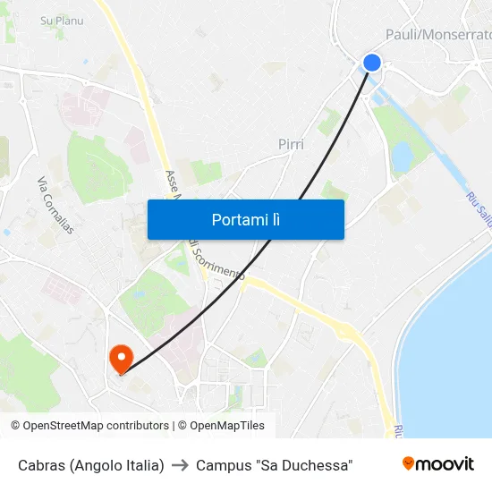 Cabras (Angolo Italia) to Campus "Sa Duchessa" map