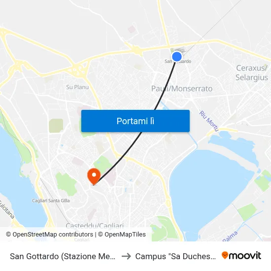 San Gottardo (Stazione Metro) to Campus "Sa Duchessa" map