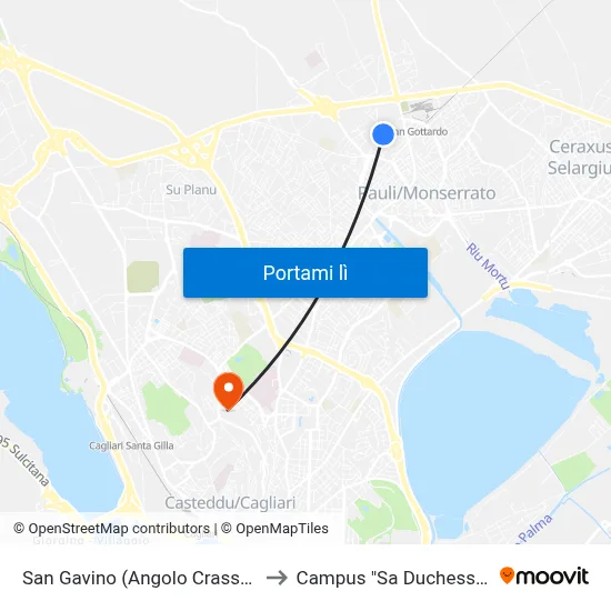 San Gavino (Angolo Crasso) to Campus "Sa Duchessa" map