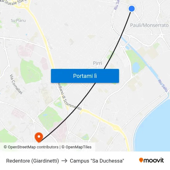 Redentore (Giardinetti) to Campus "Sa Duchessa" map