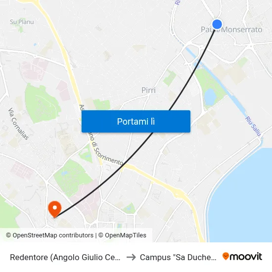 Redentore (Angolo Giulio Cesare) to Campus "Sa Duchessa" map