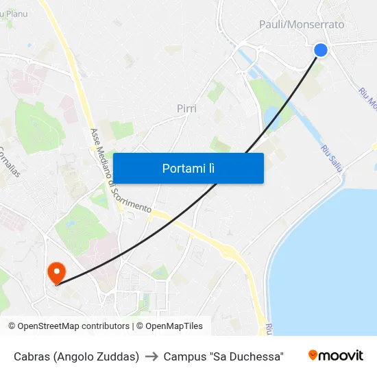 Cabras (Angolo Zuddas) to Campus "Sa Duchessa" map