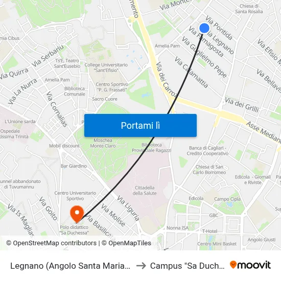 Legnano (Angolo Santa Maria Chiara) to Campus "Sa Duchessa" map