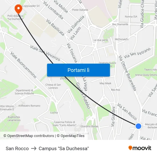 San Rocco to Campus "Sa Duchessa" map