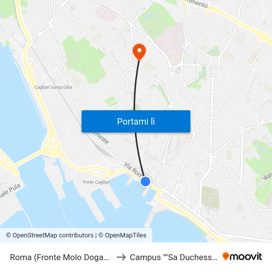 Roma (Fronte Molo Dogana) to Campus ""Sa Duchessa"" map