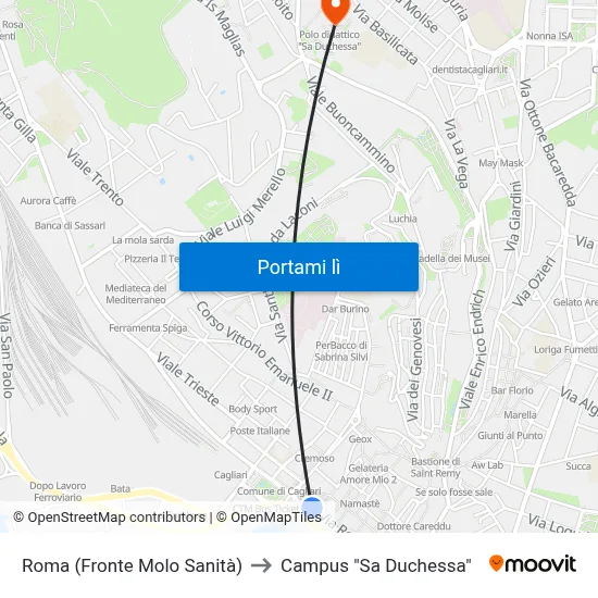 Roma (Fronte Molo Sanità) to Campus "Sa Duchessa" map
