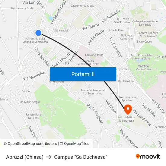 Abruzzi (Chiesa) to Campus "Sa Duchessa" map