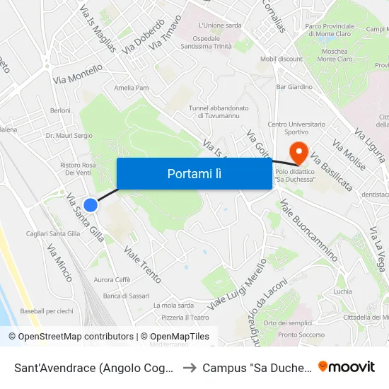 Sant'Avendrace (Angolo Coghinas) to Campus "Sa Duchessa" map