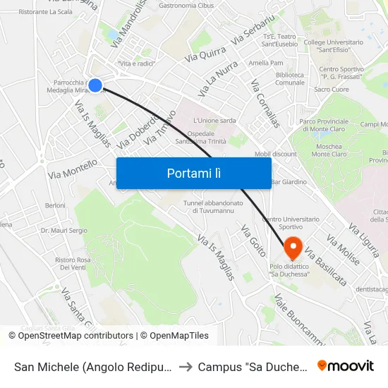 San Michele (Angolo Redipuglia) to Campus "Sa Duchessa" map