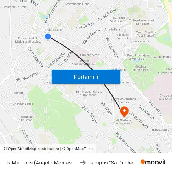 Is Mirrionis (Angolo Montesanto) to Campus "Sa Duchessa" map