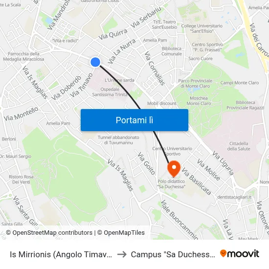 Is Mirrionis (Angolo Timavo) to Campus "Sa Duchessa" map