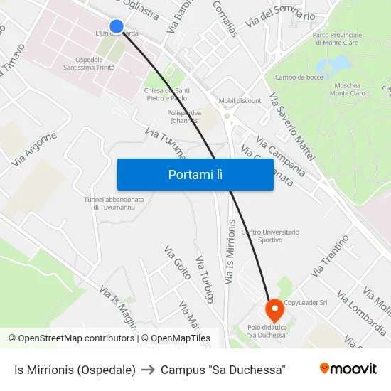 Is Mirrionis (Ospedale) to Campus "Sa Duchessa" map