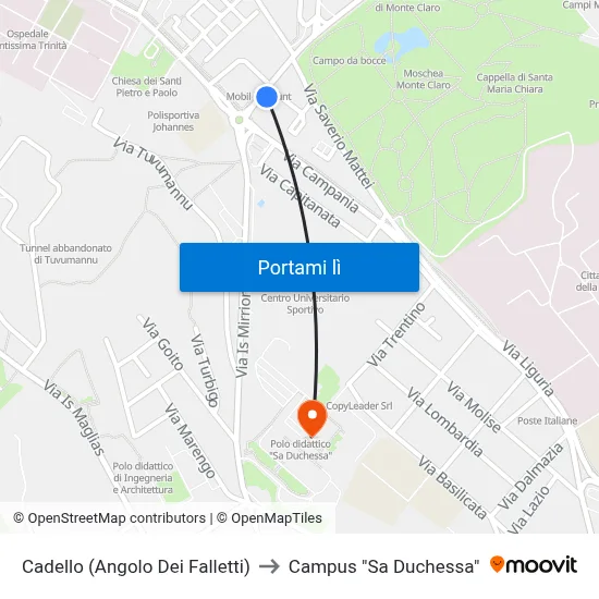 Cadello (Angolo Dei Falletti) to Campus "Sa Duchessa" map